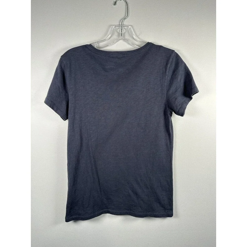 J. Crew Womens Shirt Blue Size XS 100% Cotton Champagne Logo Sequin Short Sleeve
